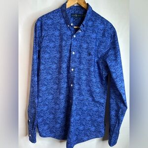 Ralph Lauren Casual Blue Floral Print Cotton Button Down Shirt Size XL 17.5